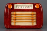 Oxblood Red Swirl Sentinel 284 ’Wavy Grill’ Catalin Radio
